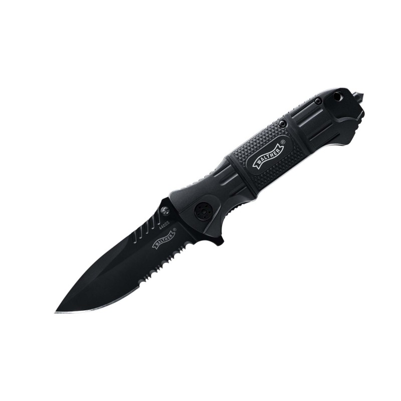 WALTHER® Black TacKnife BTK Einhand-Klappmesser, Flipper, Liner Lock