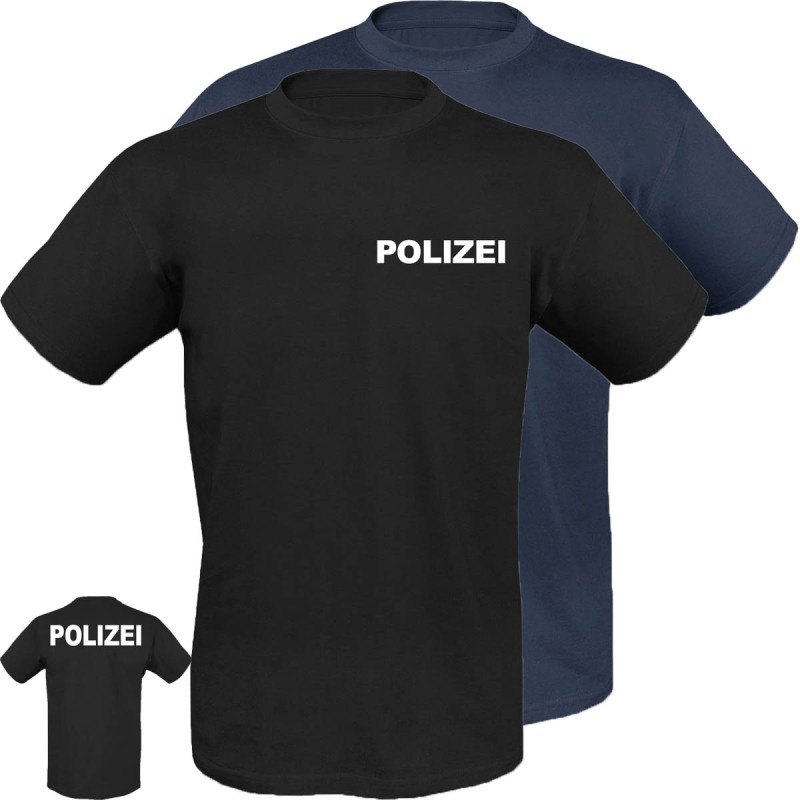 T-Shirt mit Druck POLIZEI in weißer Schrift