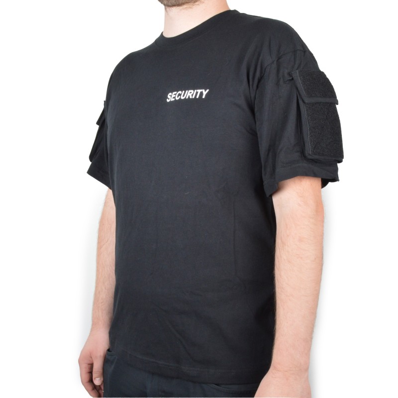 T-Shirt mit Druck SECURITY, weiße Schrift, Ärmeltaschen mit Klett für Abzeichen