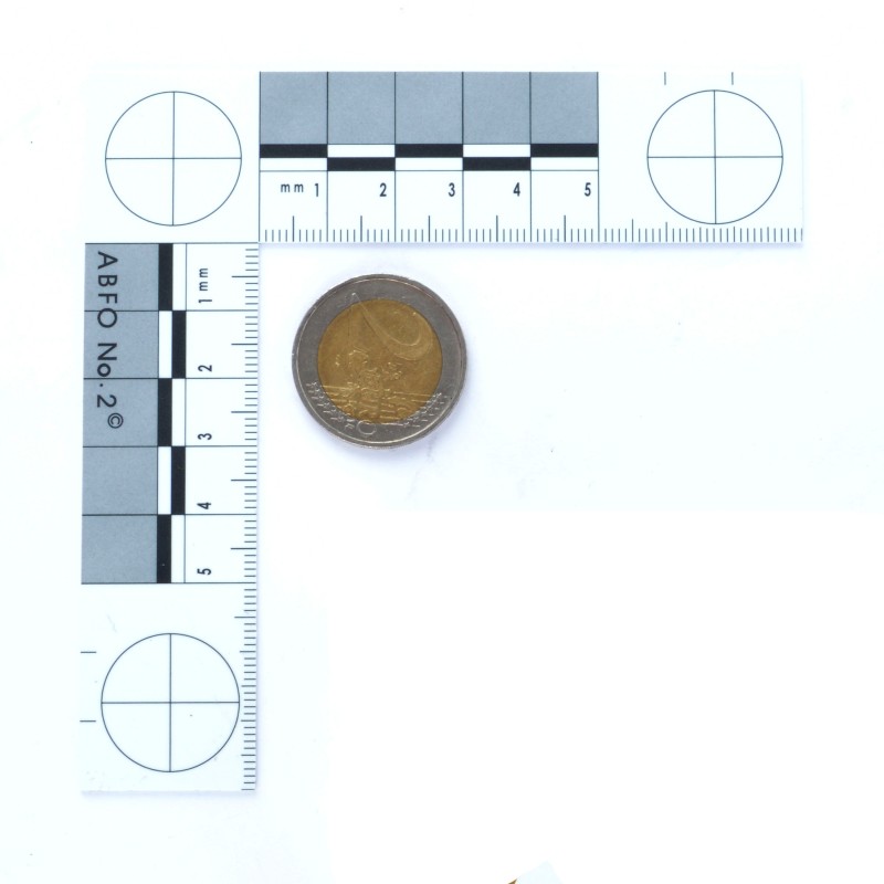 ABFO Nr. 2 Beweisfoto Winkel-Maßstab Bissabdrücke metrisch (105 x 105 mm)