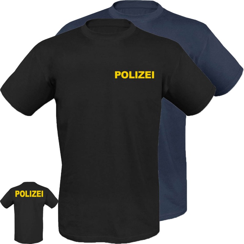 T-Shirt mit Druck POLIZEI in gelber Schrift