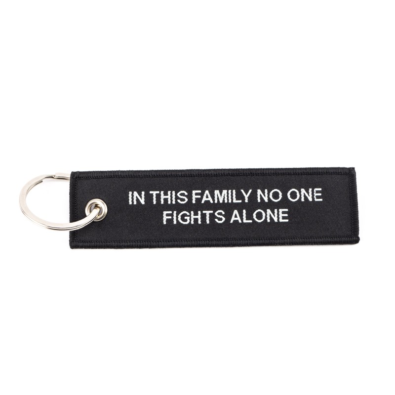 textile Key Holder w/keyring, "IN THIS FAMILY NO ONE FIGHTS ALONE