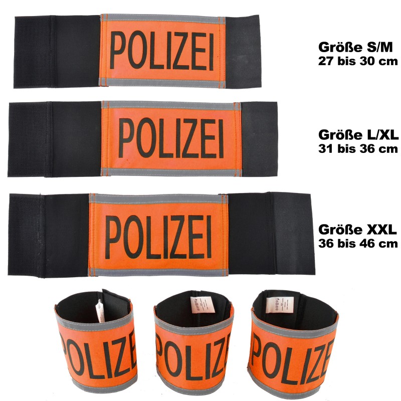 COP® Armbinde orange mit Reflexstreifen oben/unten - schwarz bedruckt "POLIZEI"