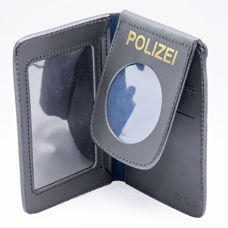 COP® RFID ID holder POLIZEI, round, for credit card-sized IDs, leather