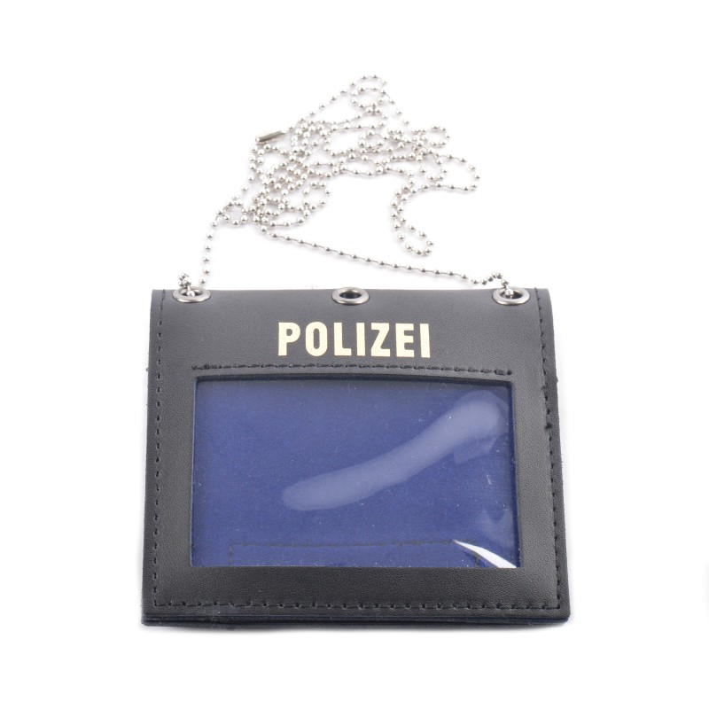 COP® lanyard ID holder POLIZEI, round, for credit card-sized IDs, leather