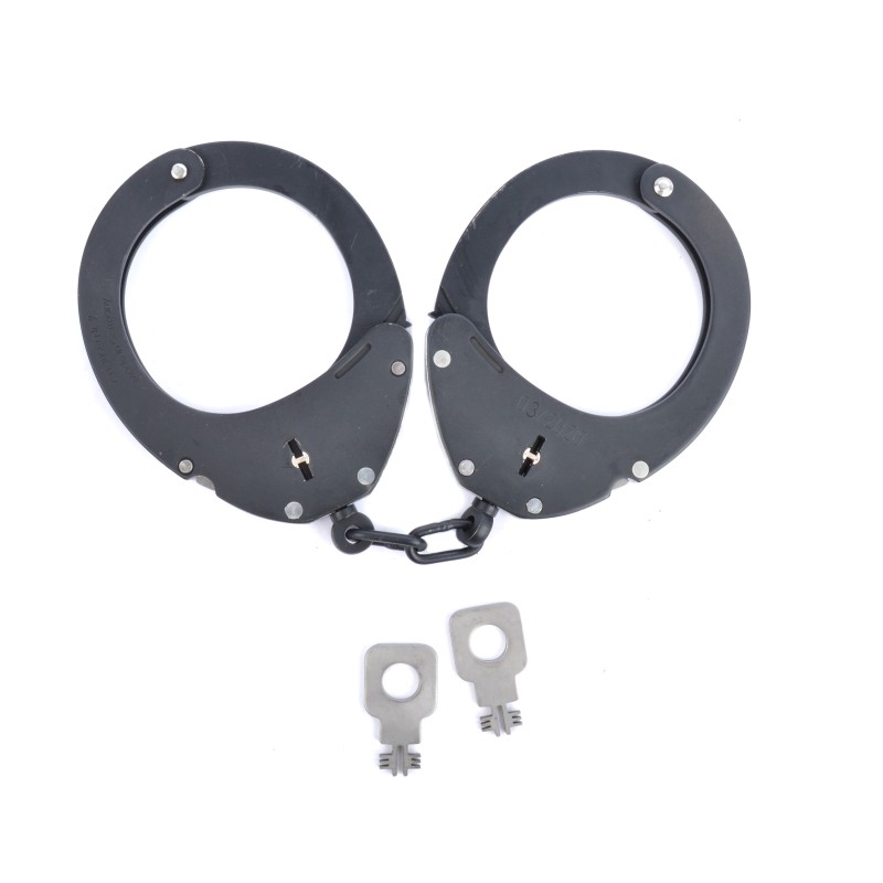 Clejuso Handcuff Model 9, black Teflon®-coated, with chain