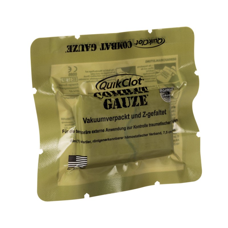 QuikClot® Combat Gauze, blutstillende Mullbinde, Z-gefaltet, 7,5 x 370 cm
